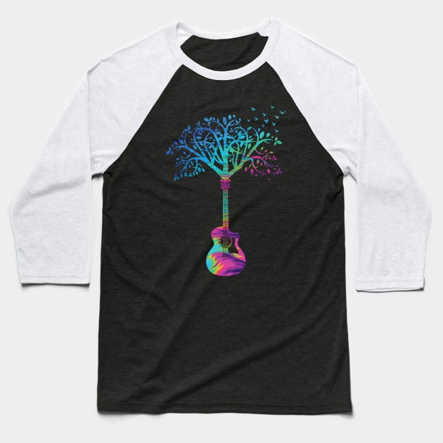 Acoustic Guitar Tree Abstract Texture Theme Baseball T-Shirt by nightsworthy